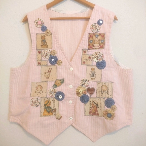 Jackets & Blazers - VTG Handmade Vest Country Farm Animals Button Patchwork Applique Cottagecore